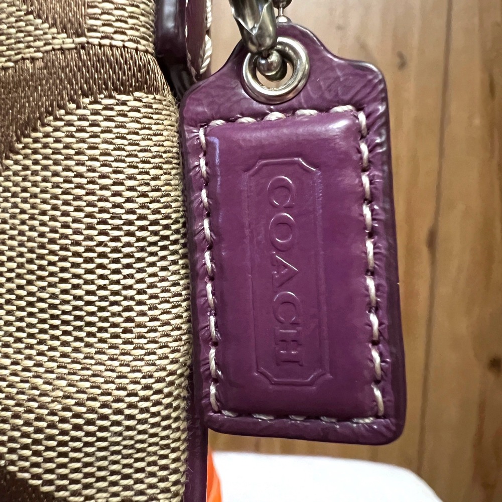 Coach Signature Swingpack Crossbody Shoulder Handbag Purse Purple Brown Canvas - Picture 2 of 8